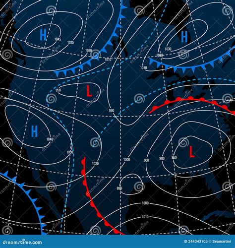 Forecast Weather Isobar On American Night Map Stock Vector