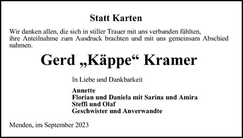 Traueranzeigen Von Gerd Kramer Trauer In Nrw De