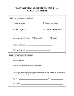 Fillable Online Isu Idaho Optional Retirement Plan Election Form Fax