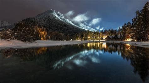 europe, kranjska gora, 4K, reflection, night, mountain lake, darkness ...