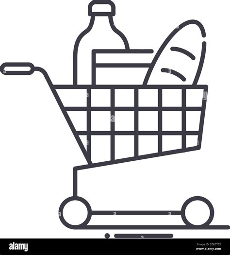 Grocery Shopping Cart Icon Linear Isolated Illustration Thin Line