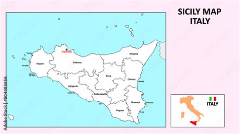 Sicily Map. Political map of Sicily with boundaries in white color ...