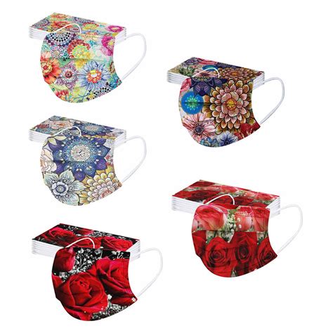 50pc Flower Printed Face Mask For Women 3 Ply Disposable Masks Colors Floral Designs Breathable