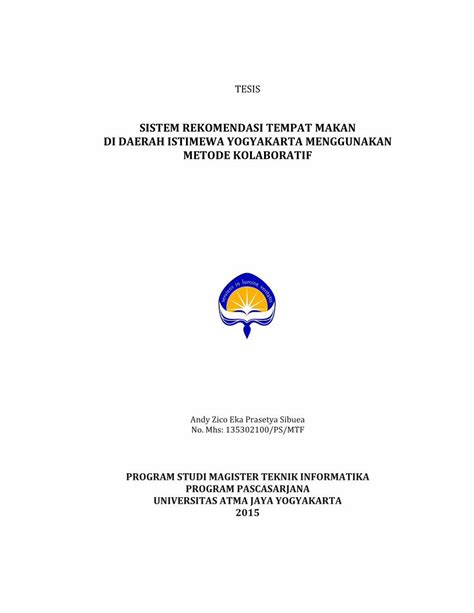 PDF SISTEM REKOMENDASI TEMPAT MAKAN DI DAERAH Tesis Sistem