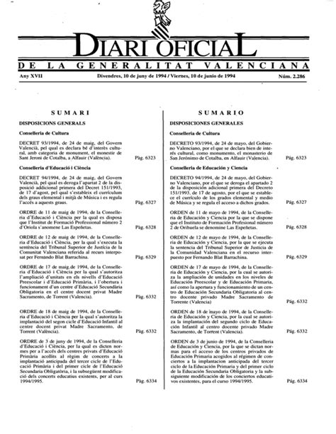 De La Generalitat Valenciana Diari Oficial De La Comunitat Valenciana