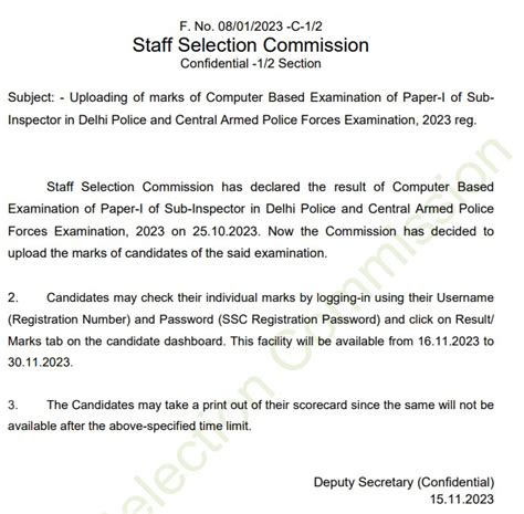 Ssc Cpo Result Tier Cpo Result Link Merit List Pdf