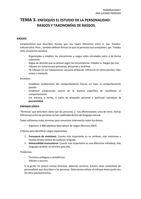 TEMA 3 Bien Apuntes 3 PERSONALIDAD I ARA LUENGO FRADEJAS TEMA 3