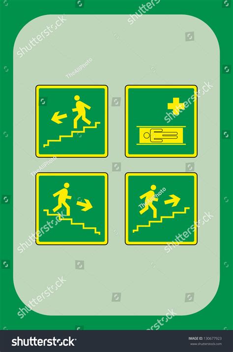 Safety Signs Emergency Exit Stairs Direction Stock Vector Royalty Free