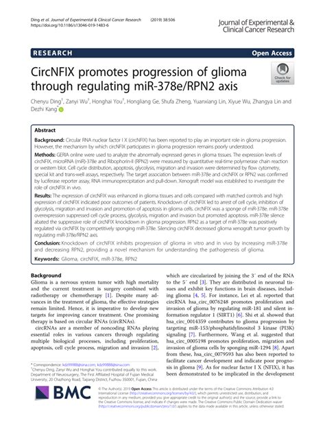 Pdf Circnfix Promotes Progression Of Glioma Through Regulating Mir