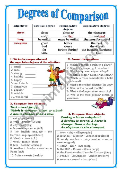 Degrees Of Comparison Esl Worksheet By Yuliya Adjectiveworksheets Net