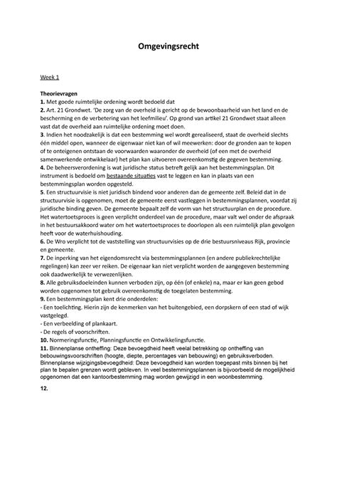 Omgevingsrecht Verplichte Opgaven Week 1 En Aantekeningen College