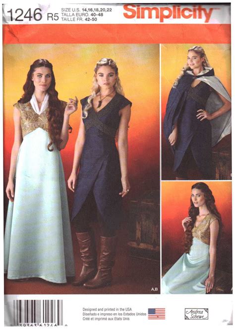 Simplicity 1246 Costume Game Of Thrones Dress Size R5 14 16 18 20 22 Uncut Sewing Pattern