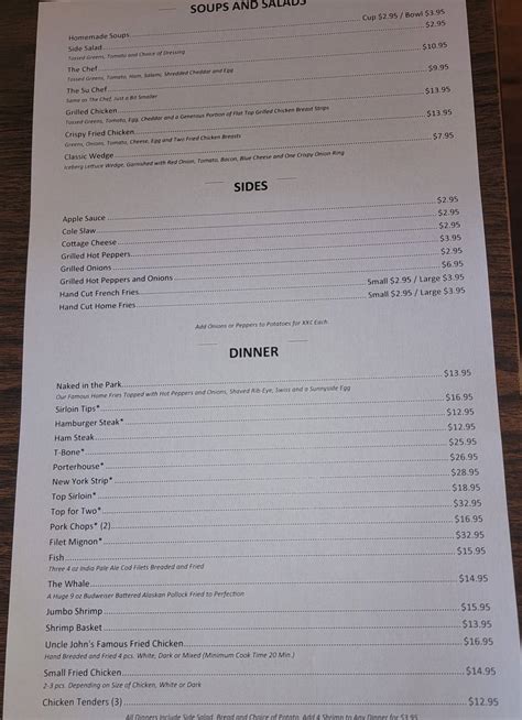 Menu At Uncle Johns Place Restaurant Mansfield