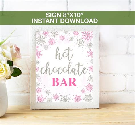 Hot Chocolate Bar SIgn Winter Baby Shower Pink Winter Wonderland Hot