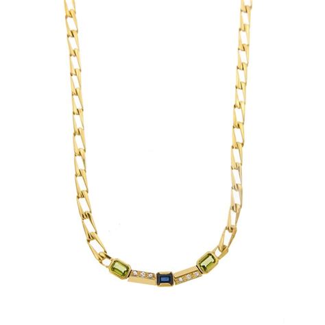 18 Kt Yellow Gold Necklace 0 06 Ct Diamond Peridots Catawiki