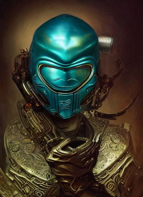 Cybernetic Hockey Mf Doom Reptile Eyes Teal Metal Stable Diffusion