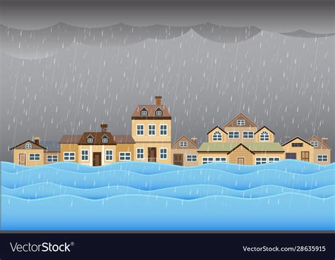 Flood disaster flooding water in city street Vector Image