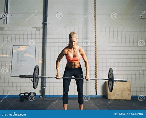 Crossfit Woman Lifting Heavy Weights In Gym Stock Image Image Of