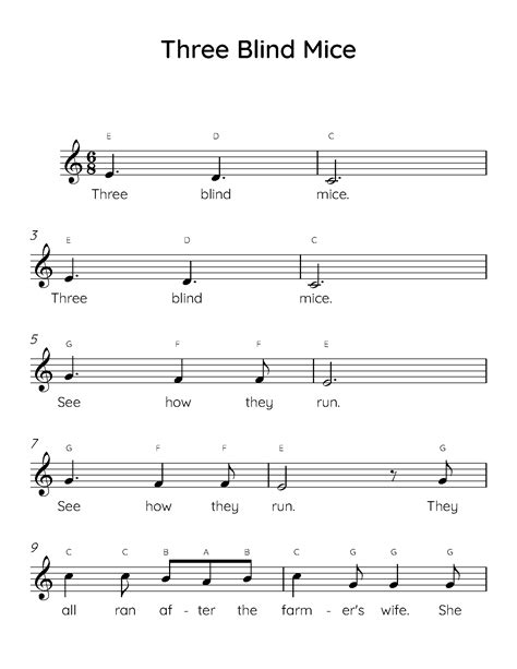 Three Blind Mice Easy Piano Sheet Music