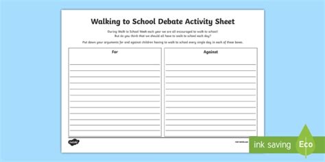 Walking To School Debate Worksheet Primary Resources