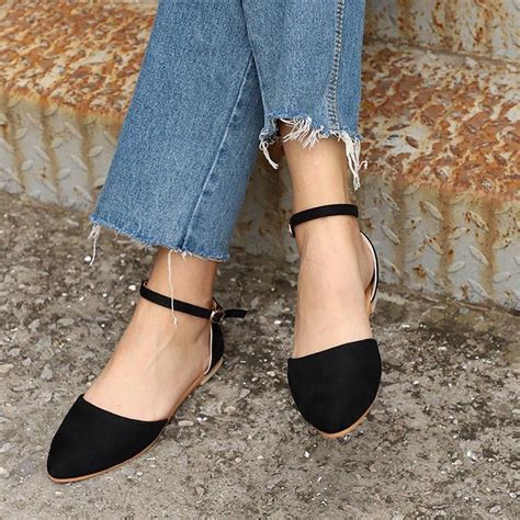 Comfy Pointed Toe Ankle Strap Flats | anniecloth