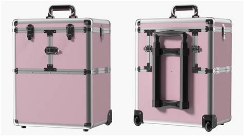 Yaheetech Aluminum Rolling Trolley Makeup Case Folded Pink 3D Model 49