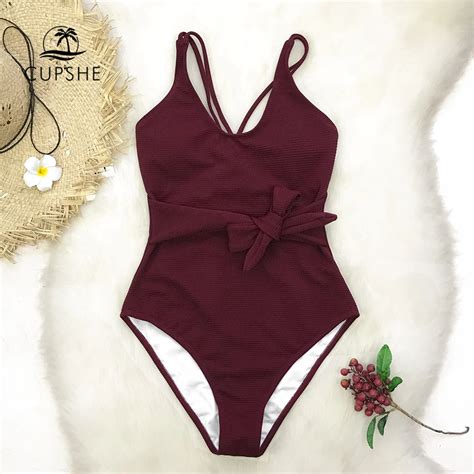 Buy Cupshe Burgundy Bowknot One Piece Swimsuit Women