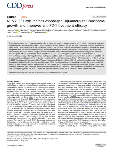 Pdf Nur77 Irf1 Axis Inhibits Esophageal Squamous Cell Carcinoma