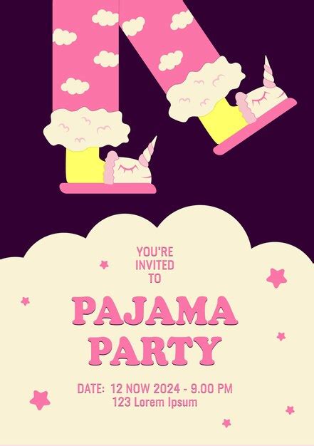 Invitación Para Una Fiesta De Pijama Pies Con Zapatillas De Unicornio