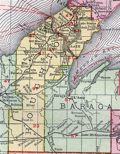 Houghton County, Michigan, 1911, Map, Rand McNally, Calumet, Laurium ...