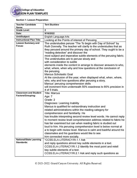 Coe Lesson Plan Template LESSON PLAN TEMPLATE Section 1 Lesson