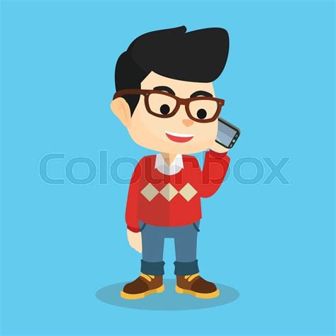 Boy make a phone call | Stock vector | Colourbox