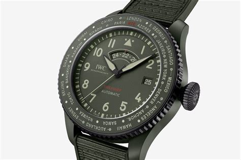 Iwc Pilots Watch Timezoner Top Gun Woodland Features Green Ceramic