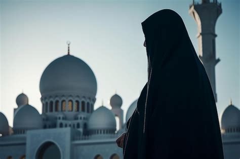 Premium Photo Woman Wearing Black Hood Visiting Grand Mosque In Abu