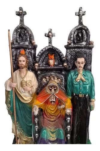 Figura Santa Muerte San Judas Y Mal Verde En Trono Riqueza En