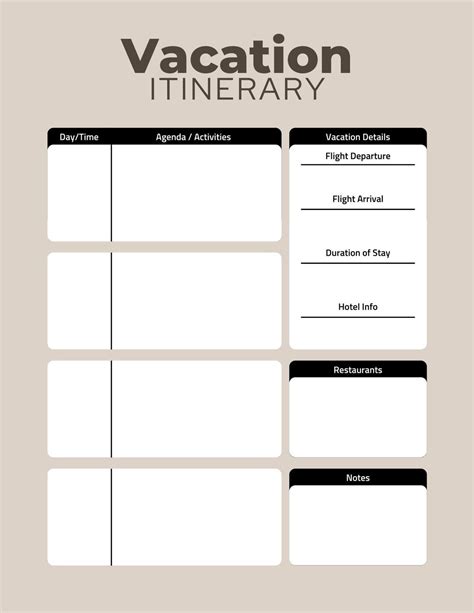 Vacation Itinerary Instant Download - Etsy