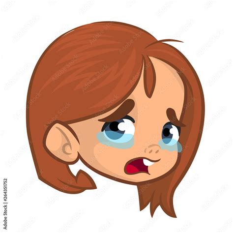 Cartoon pretty girl face avatar.Crying sad expression. Vector ...