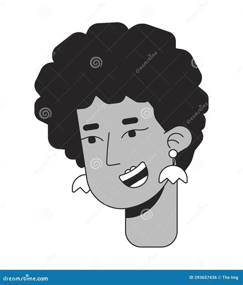 Inspired Retro Afro Hair Woman Black And White 2d Line Cartoon Character Head Stock Vector