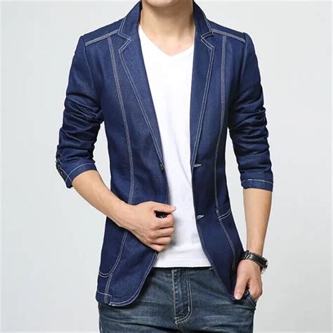 Men Denim Suit Jacket Brand Autumn Slim Fit Fashion European Style