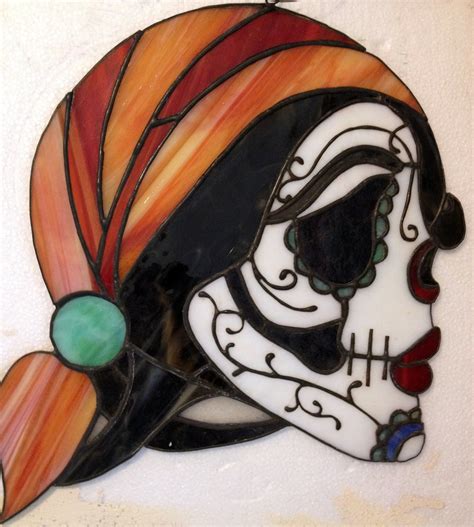 Stained Glass Day Of The Dead Sugar Skull Suncatcher Unique