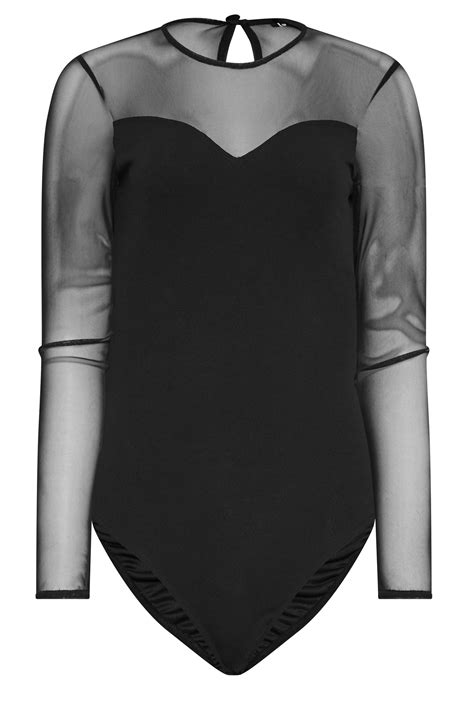 Lts Tall Black Sweetheart Neckline Long Sleeve Bodysuit Long Tall Sally