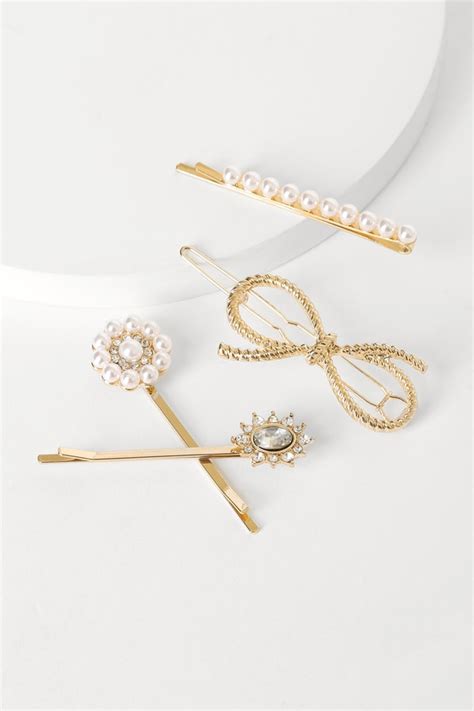 Pearl Hair Pin Set Rhinestone Hair Pin Set Gold Hair Pins Lulus