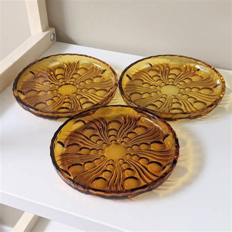 Glass Amber Dessert Plates Etsy