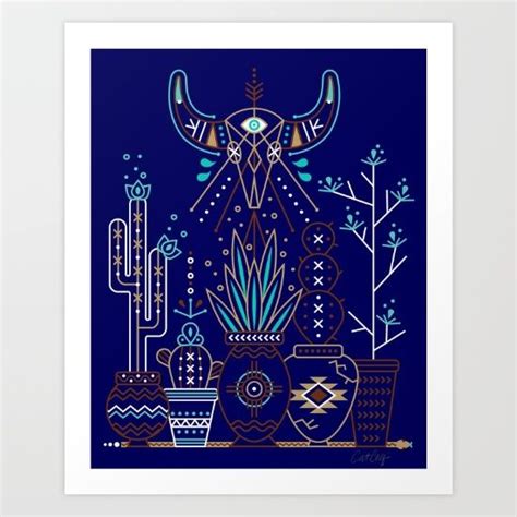 Santa Fe Garden Navy Art Print Navy Art Print Art Prints Palette Art