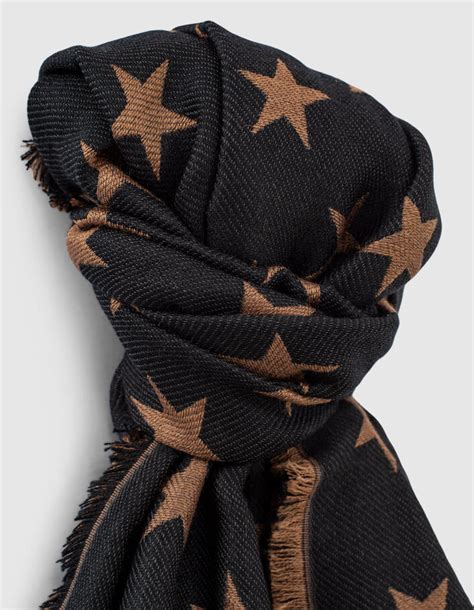 Womens Camel And Black Star Scarf