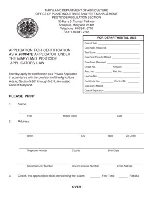 Fillable Online Mda State Md Pesticide Regulation Section Mda State