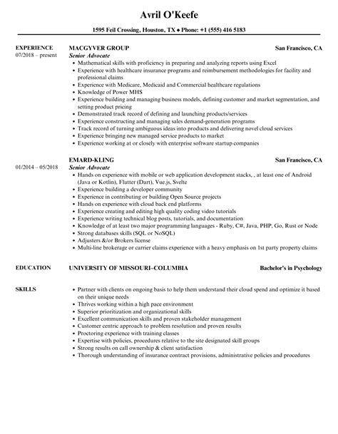 Senior Advocate Resume Samples Velvet Jobs