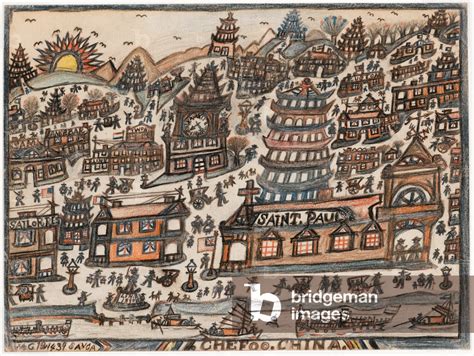 Image of Chefoo, China, 1939 (pencil & crayon on paper) by Golding ...