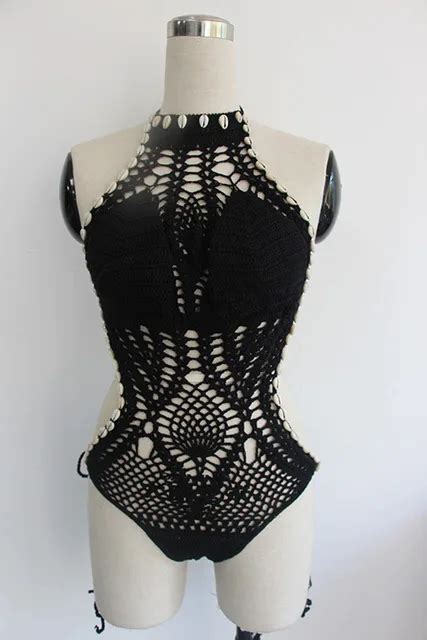 Crochet d une seule pièce maillot de bain Une Pièce Costumes blanc balck Bikini coquilles