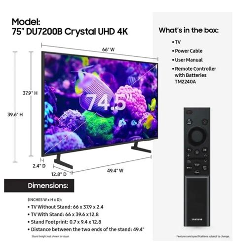 SAMSUNG 75 Class DU7200B Crystal UHD 4K Smart TV UN75DU7200BXZA 2024